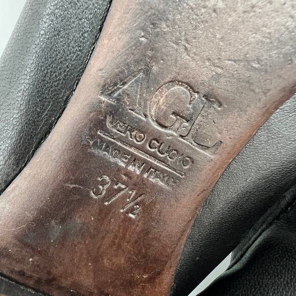 AGL Cap Toe Loafer Women EU 37.5 US 7.5 Black Leather Patent Ballet Flat Italy - Picture 8 of 9